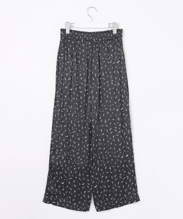 自由区 【WEB限定・ウエストゴム・長さ調整可・洗える・XSサイズあり】ビンテージサテンプリント柄 ワイドパンツ ブラック系5
