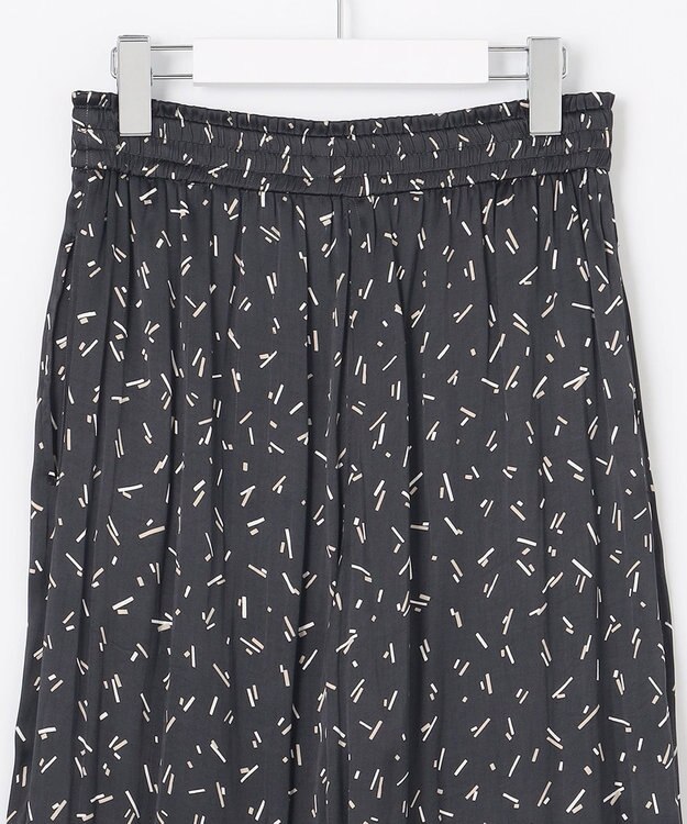 自由区 【WEB限定・ウエストゴム・長さ調整可・洗える・XSサイズあり】ビンテージサテンプリント柄 ワイドパンツ ブラック系5