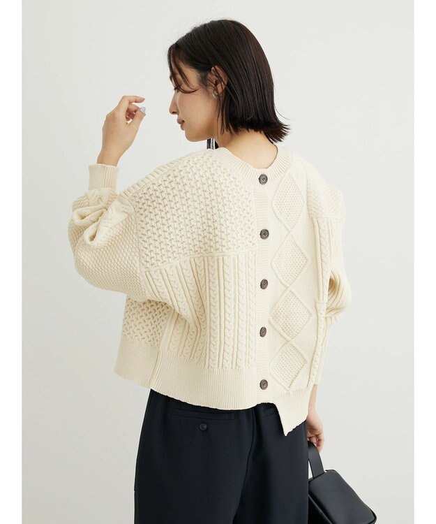 Green Parks ＫＢＦ　２ＷＡＹパッチワークニットカーディガン Off White