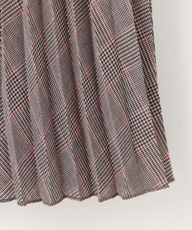 J.PRESS LADIES L 【洗える】テトロンレーヨンビエラ チェック プリーツ スカート ダークブラウン×パープル系