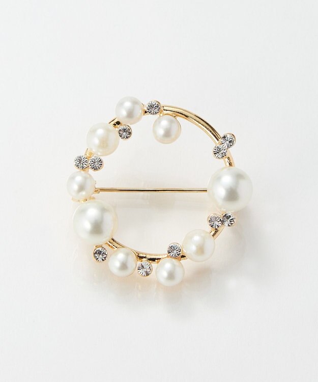 Phoebe <オンワード限定セット>シンプルパールチェーンネックレス×フォーマルパールビジューサークルブローチ ゴールド