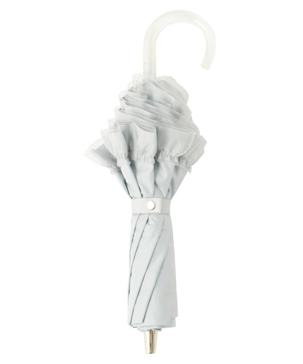 MOONBAT ランバン オン ブルー 晴雨兼用日傘 折りたたみ傘 ビジュー付きオーガンジーフリル 遮光 遮熱 UV オリーブグレー