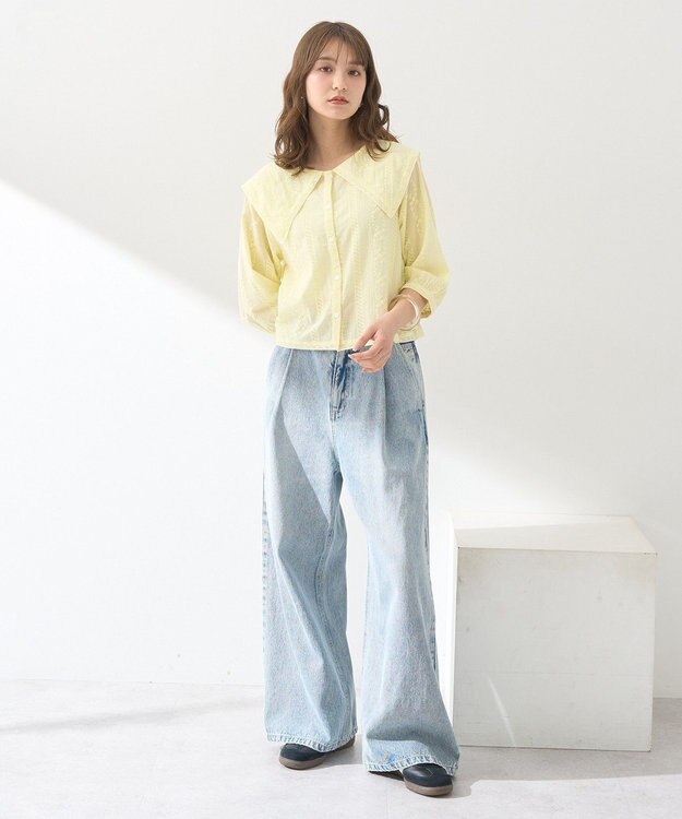 earth music&ecology ビッグカラー刺繍ブラウス Yellow