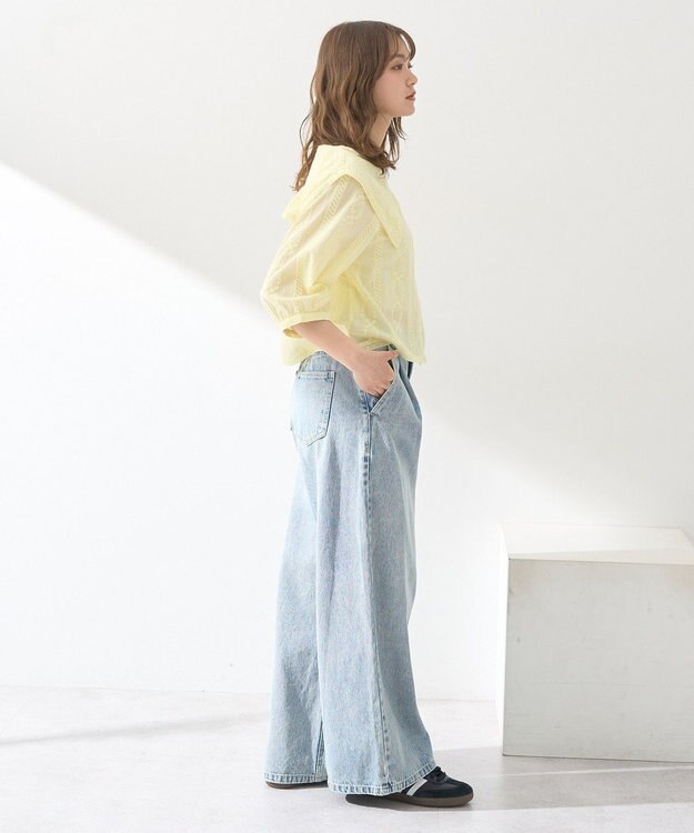 earth music&ecology ビッグカラー刺繍ブラウス Yellow