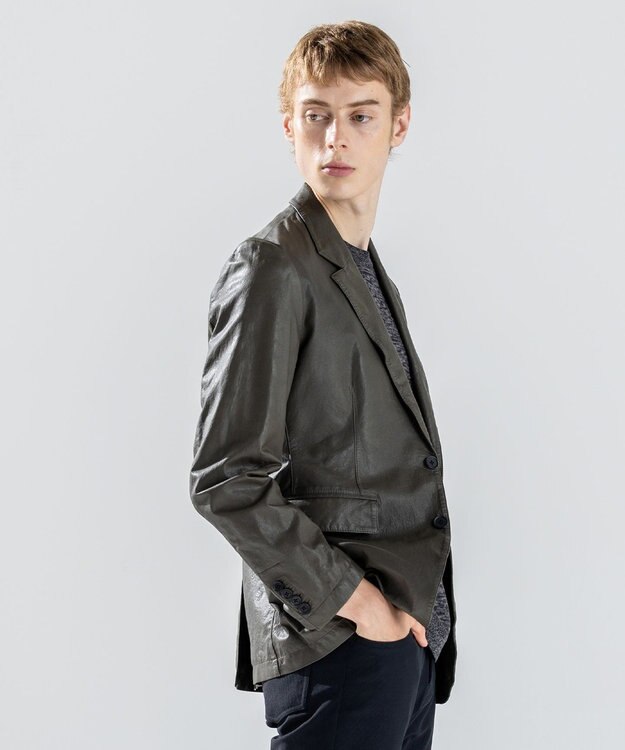 JOSEPH HOMME 新素材【シャツ感覚で羽織れる軽さ】シュリンクエアレザー　ジャケット ダークグリーン系