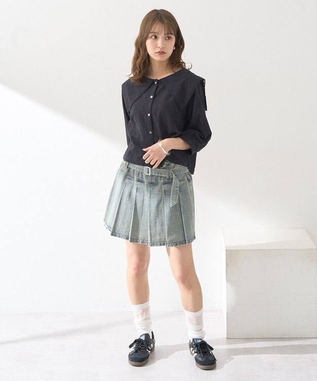 earth music&ecology ビッグカラー刺繍ブラウス Black