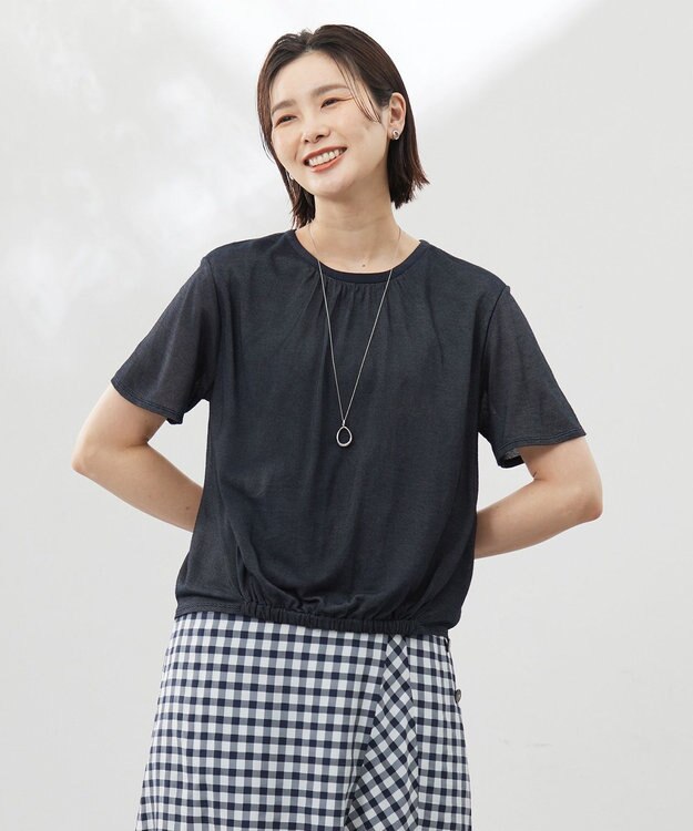 J.PRESS LADIES L 【洗える】ミラノ風天竺シアー カットソー ネイビー系