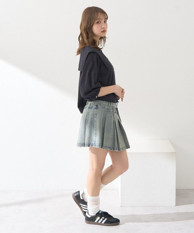 earth music&ecology ビッグカラー刺繍ブラウス Black