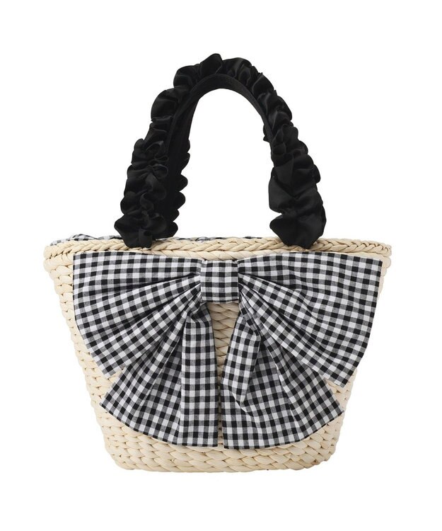 Maison de FLEUR リボンメイズフリルハンドルカゴバッグ Black