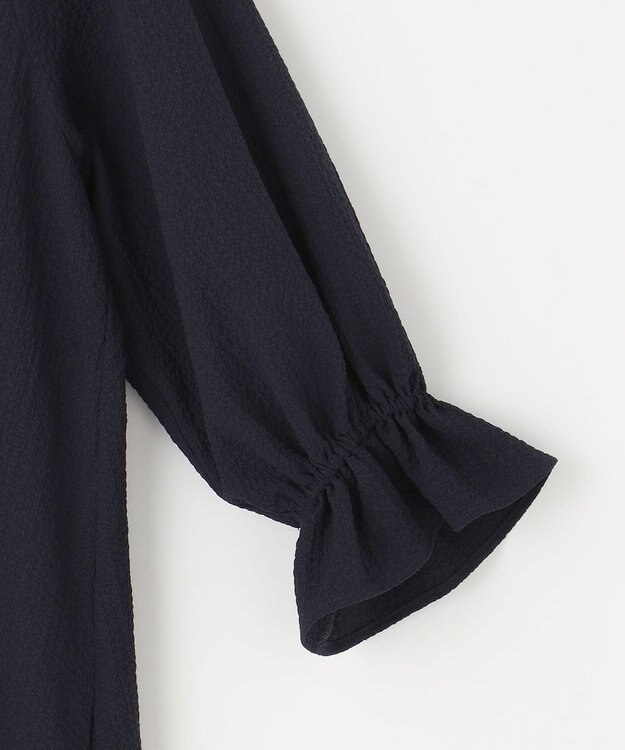 組曲 【WEB限定】クレープストレッチ シャツワンピース ネイビー系