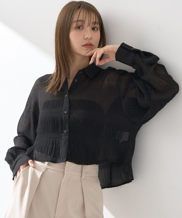 earth music&ecology マジョリカプリーツショートシャツ Black