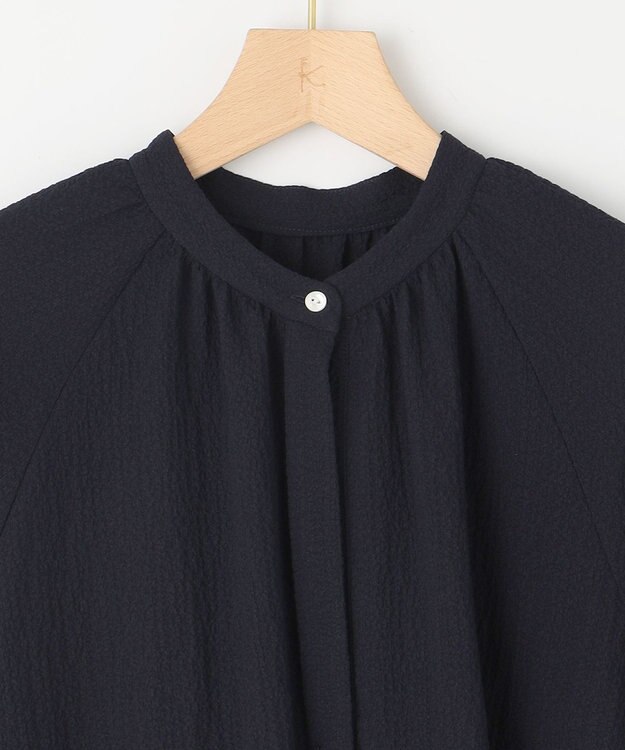 組曲 【WEB限定】クレープストレッチ シャツワンピース ネイビー系