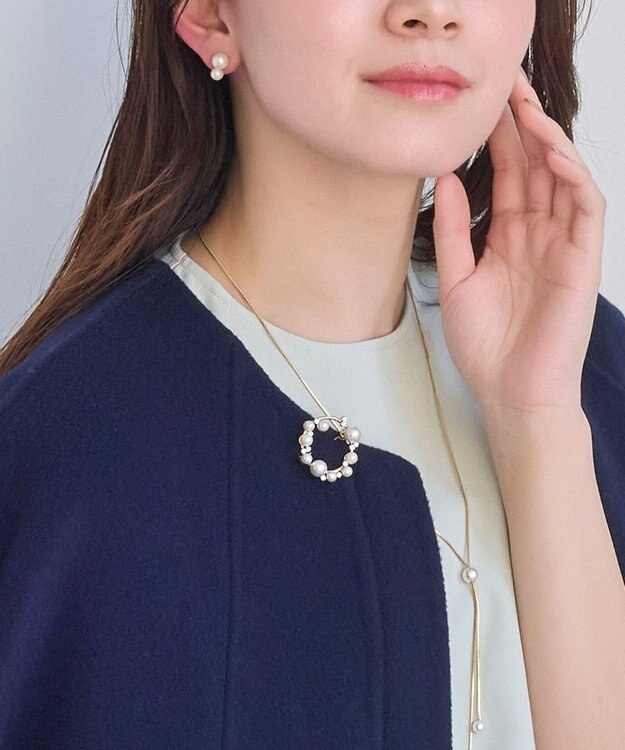 Phoebe <オンワード限定セット>シンプルパールチェーンネックレス×フォーマルパールビジューサークルブローチ ゴールド