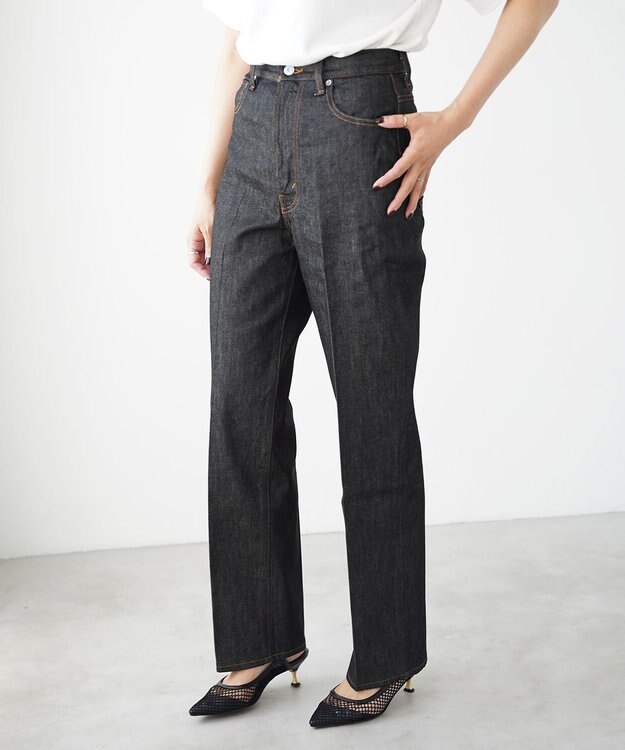 woadblue ＜坪田あさみさんコラボ＞RIGID HIGH RISE（BLACK） ハイライズストレートパンツ BLACK