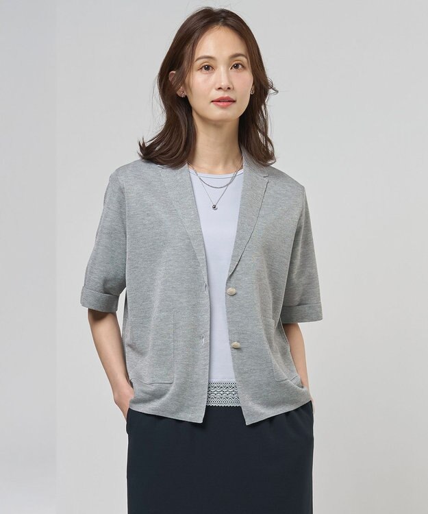 J.PRESS LADIES Vis/Peスパーク ハーフスリーブ ニットジャケット グレー系
