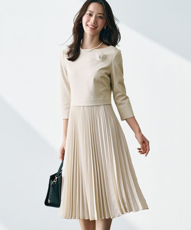 組曲 【KUMIKYOKU NAVY】ジャージーコンビプリーツ ワンピース ベージュ系