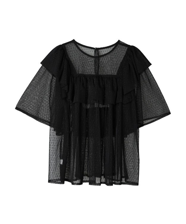 Green Parks ■ＥＳＣＡＲ　ドットチュールフレアヨークプルオーバー Black