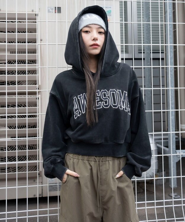 WEGO ロゴショートプルパーカー スミクロ