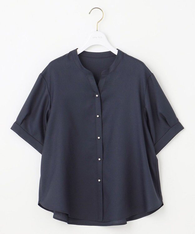 ANY SIS 【接触冷感・UVカット・速乾】スムージーポリエステル 2WAY ブラウス ネイビー