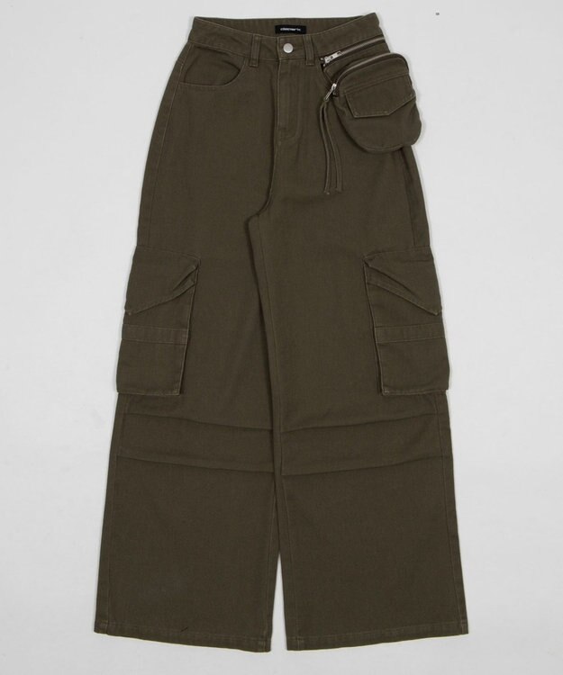 WEGO ポーチ付きウォッシュドカーゴパンツ カーキ