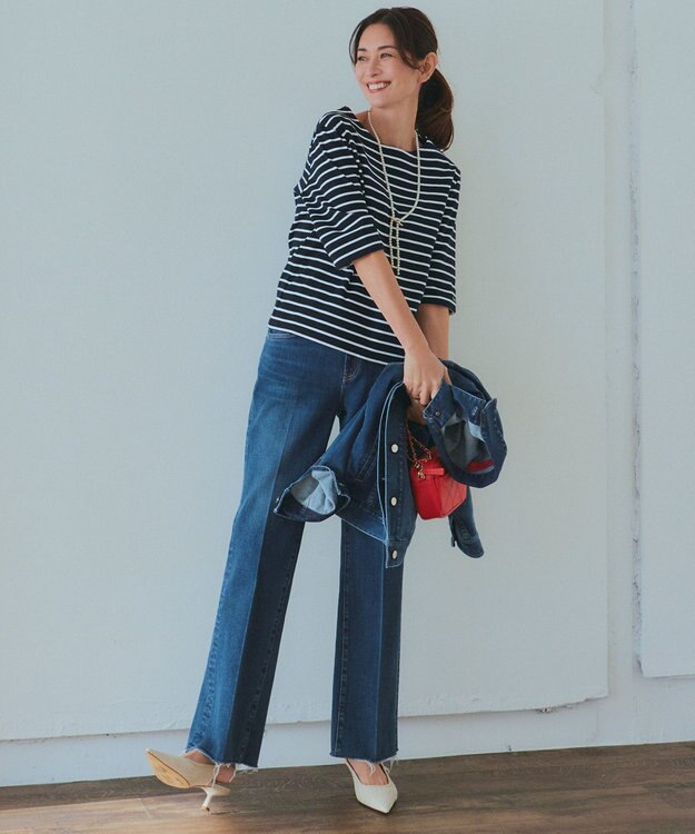 23区 【Oggi4月号掲載/一部店舗限定】Armor-lux 5分袖 ボーダー カットソー ネイビーxオフボーダー