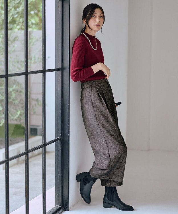 ANY L 【ウエストゴム】ライトツイードパンツ ブラウン