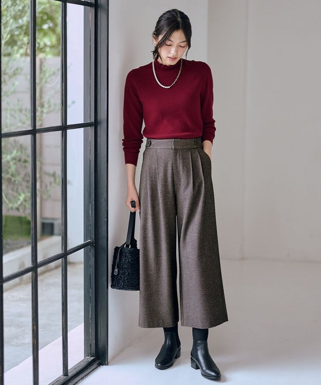 ANY L 【ウエストゴム】ライトツイードパンツ ブラウン