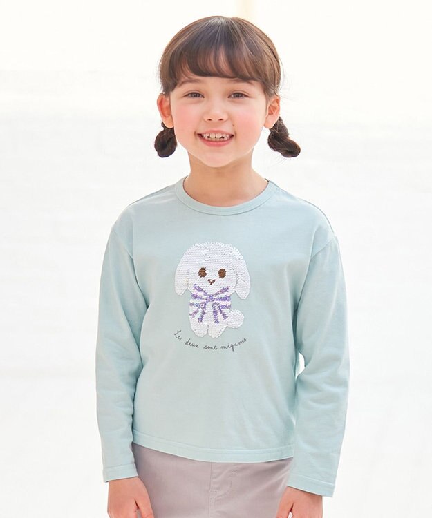 ANY KIDS ミラクルスパンコール 長袖 Ｔシャツ ミント×ウサギ