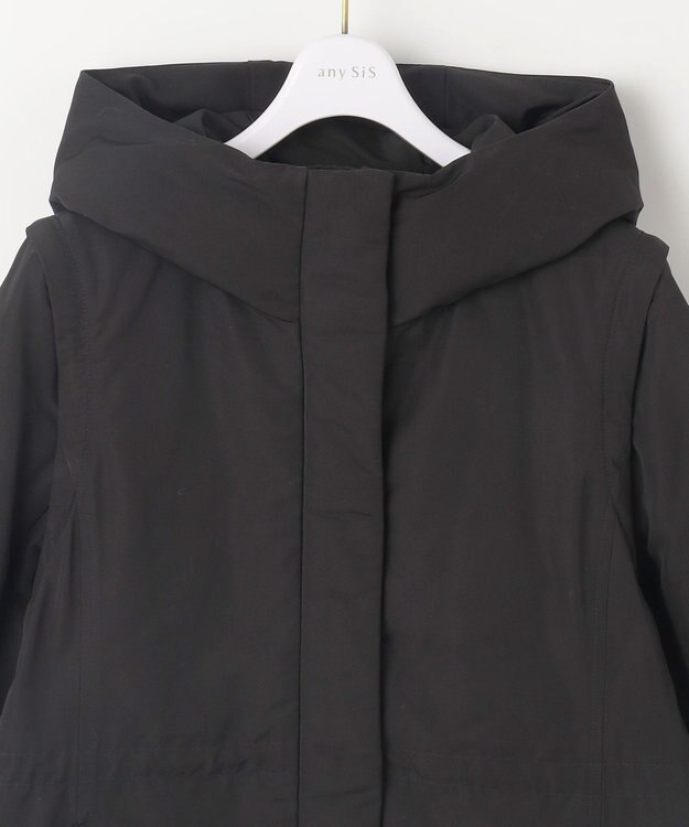 ANY SIS 【撥水・洗える】2WAYドロストフーディミドル ダウン ブラック