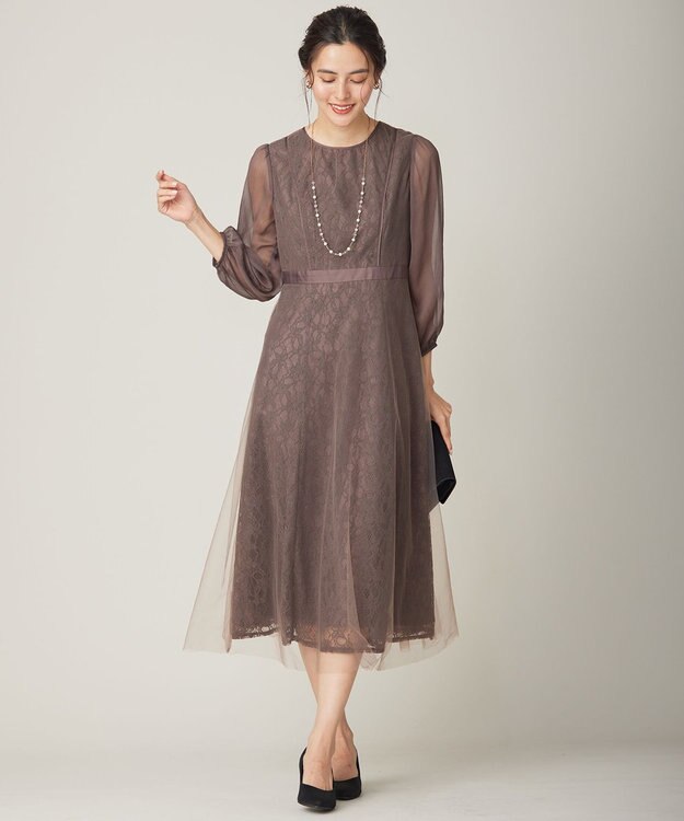 ANY SIS 【Lily calin】シアーレースクラシック ドレス モカ