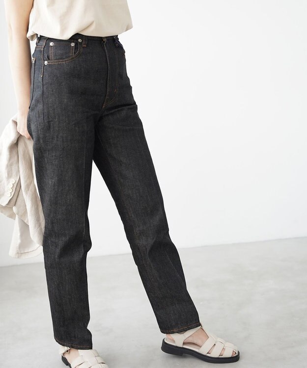 woadblue ＜坪田あさみさんコラボ＞RIGID HIGH RISE（BLACK） ハイライズストレートパンツ BLACK