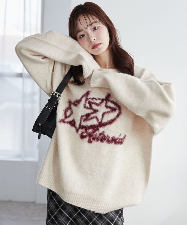 WEGO 【ユニセックス着用ITEM/MLサイズ展開】シャギーグラフィックプルオーバー ホワイト