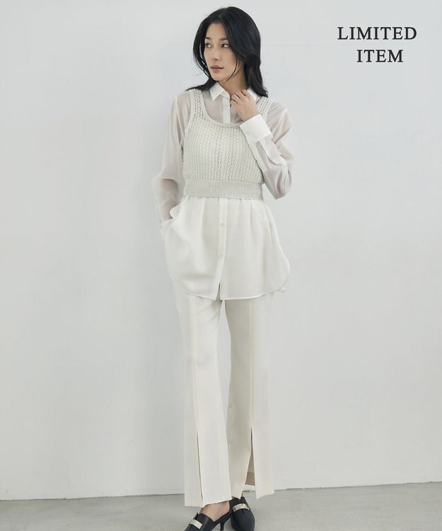 ICB 【WEB限定・洗える】キュプラハイパワーストレッチ セミフレアパンツ オフホワイト系