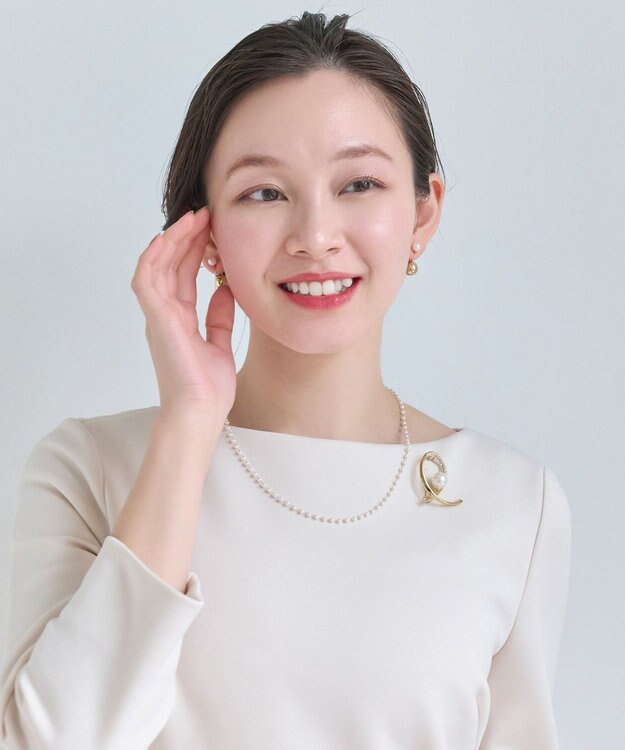 Phoebe <オンワード限定セット>シンプルパールチェーンネックレス×フォーマルパールビジューサークルブローチ ゴールド