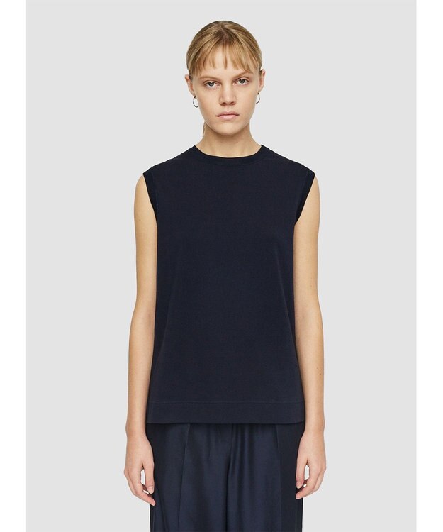 JOSEPH 【洗える】マーセライズコットン　ラウンドネックタンクトップ Navy