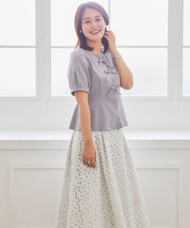 Feroux リボンブラウス ジャケット ライトグレー系