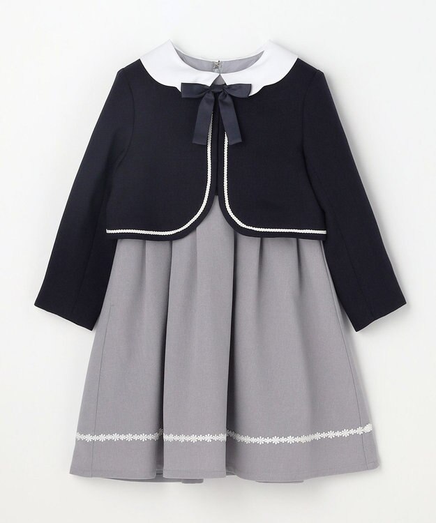 ANY KIDS 【2点セット】ノーカラー ボレロジャケット+襟付き ワンピース グレー