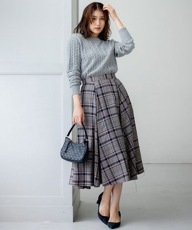 組曲 L カシミヤブレンドバルキーケーブル ニット グレー系