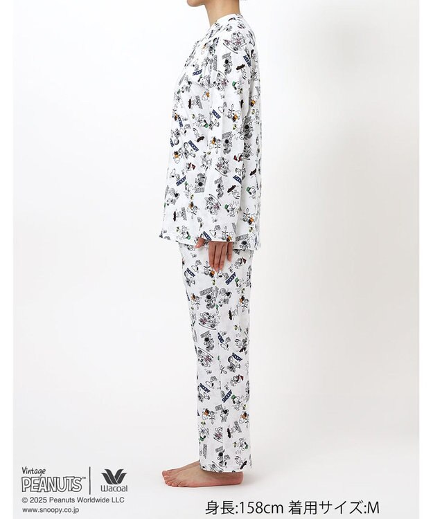WACOAL ワコール_リラックス＆スリープ パジャマ 長袖 長ズボン 綿100%(本体) PEANUTS スヌーピー レディース FDX553 /ワコール ホワイト