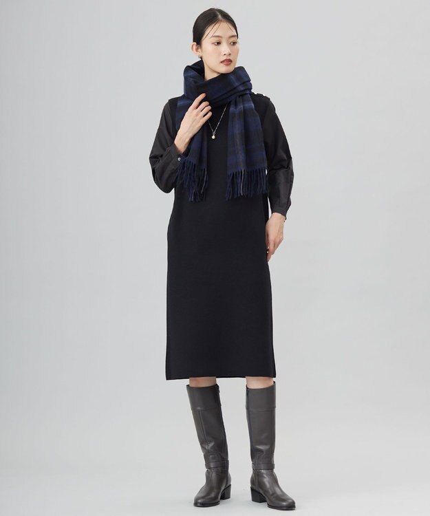 J.PRESS LADIES L 【洗える】CLOTH COMBI KNIT ワンピース ブラック×スレート系