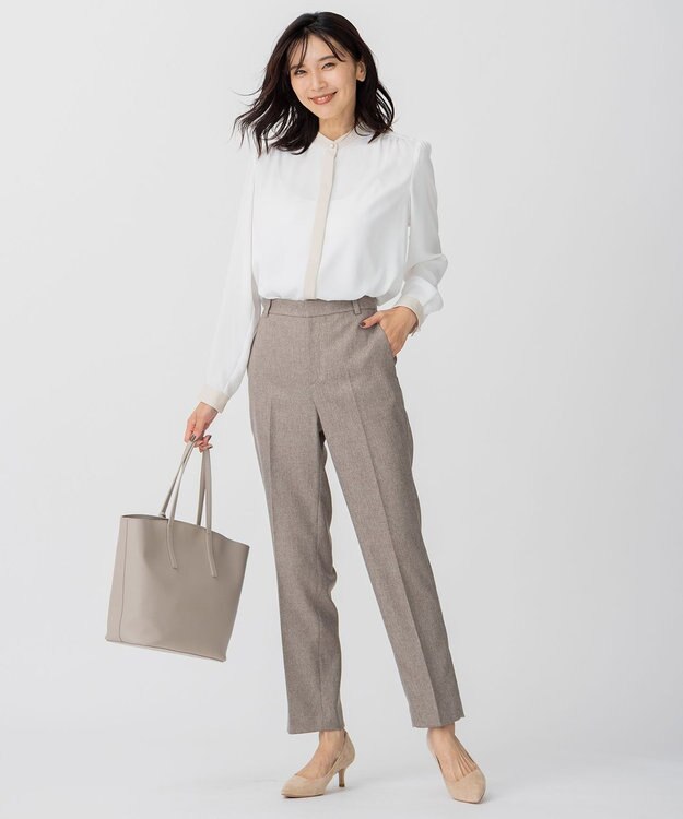 23区 L 【CLASSY.1月号掲載/洗える】ウールライクカルゼ テーパード パンツ ダークブラウン系