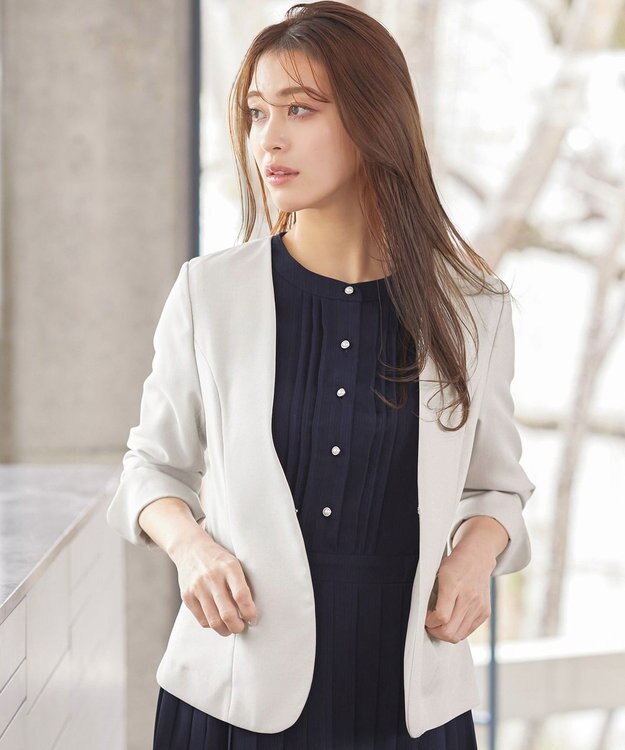 Tiaclasse 【吸水速乾・接触冷感・UVケア・防シワ・洗える】カチオンカラーレスジャケット グレージュ