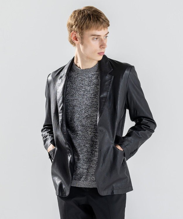 JOSEPH HOMME 新素材【シャツ感覚で羽織れる軽さ】シュリンクエアレザー　ジャケット ブラック系