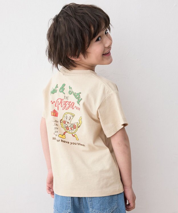 ANY KIDS バックプリント 半袖Tシャツ ベージュ（ピザ）