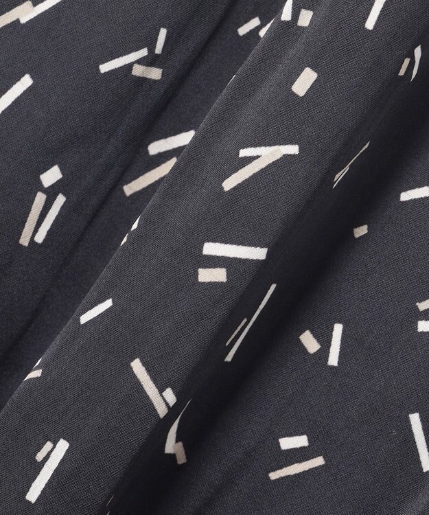 自由区 【WEB限定・ウエストゴム・長さ調整可・洗える・XSサイズあり】ビンテージサテンプリント柄 ワイドパンツ ブラック系5