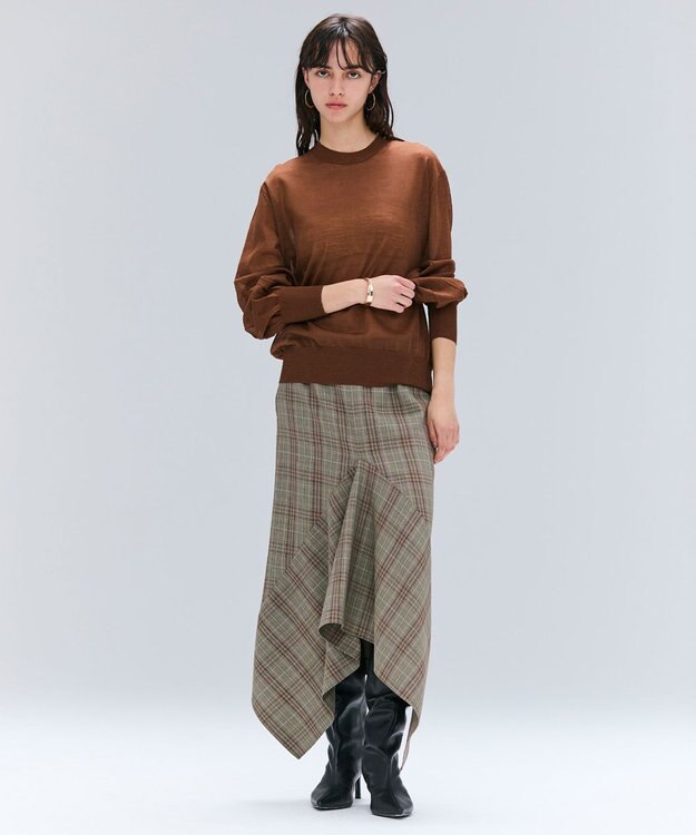 BEIGE， 【洗える】CADDO / シアーウールクルーネックトップス Brown