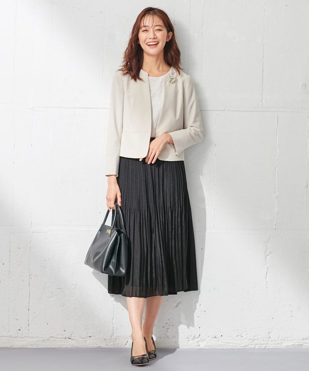 ANY SIS 【セットアップ対応】セレモニーダブルクロス ノーカラー ジャケット ベージュ