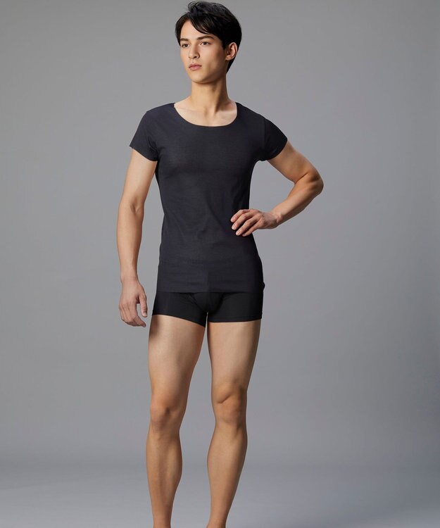 WACOAL MEN 【オーガニック綿混インナー】多機能を着る。綿の贅沢オーガニック フリーなカッティング（ネック・袖・裾）2分袖 GL5210 /ブロス バイ ワコールメン ブラック