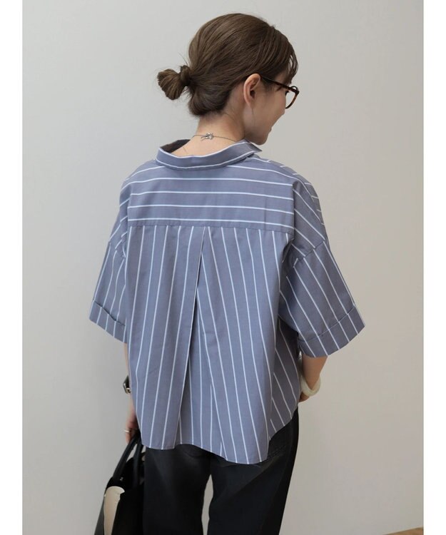AMERICAN HOLIC イージーケア５分袖バックタックシャツ Stripe Navy