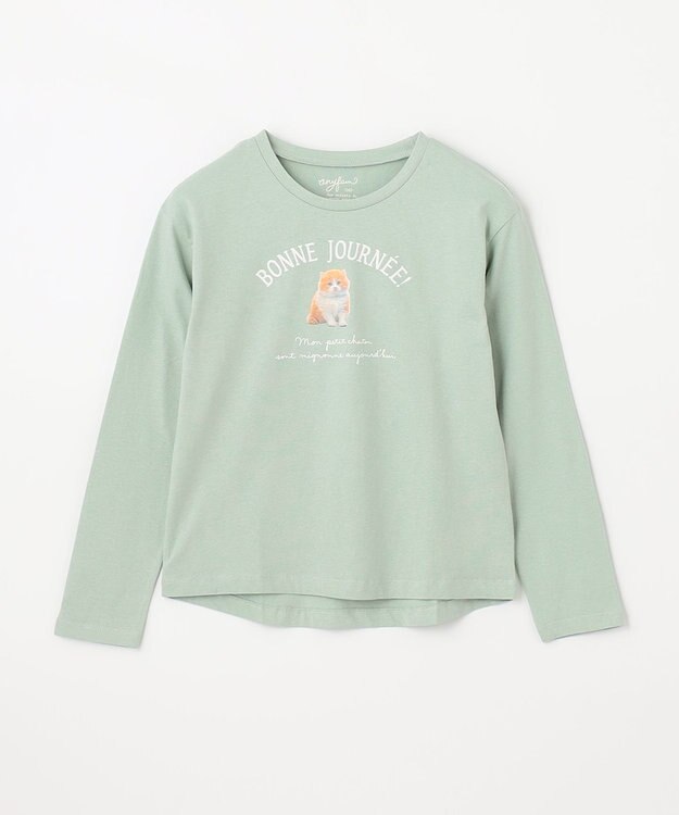 ANY KIDS アートモチーフ 長袖 Tシャツ ミント×ネコ